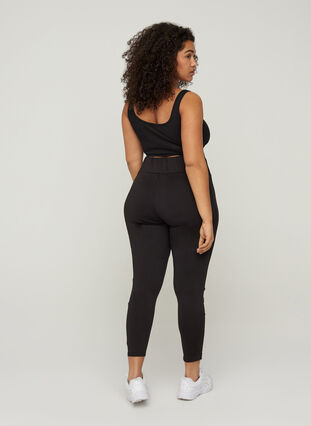 Cropped sports tights with print and mesh, Black, Model image number 1