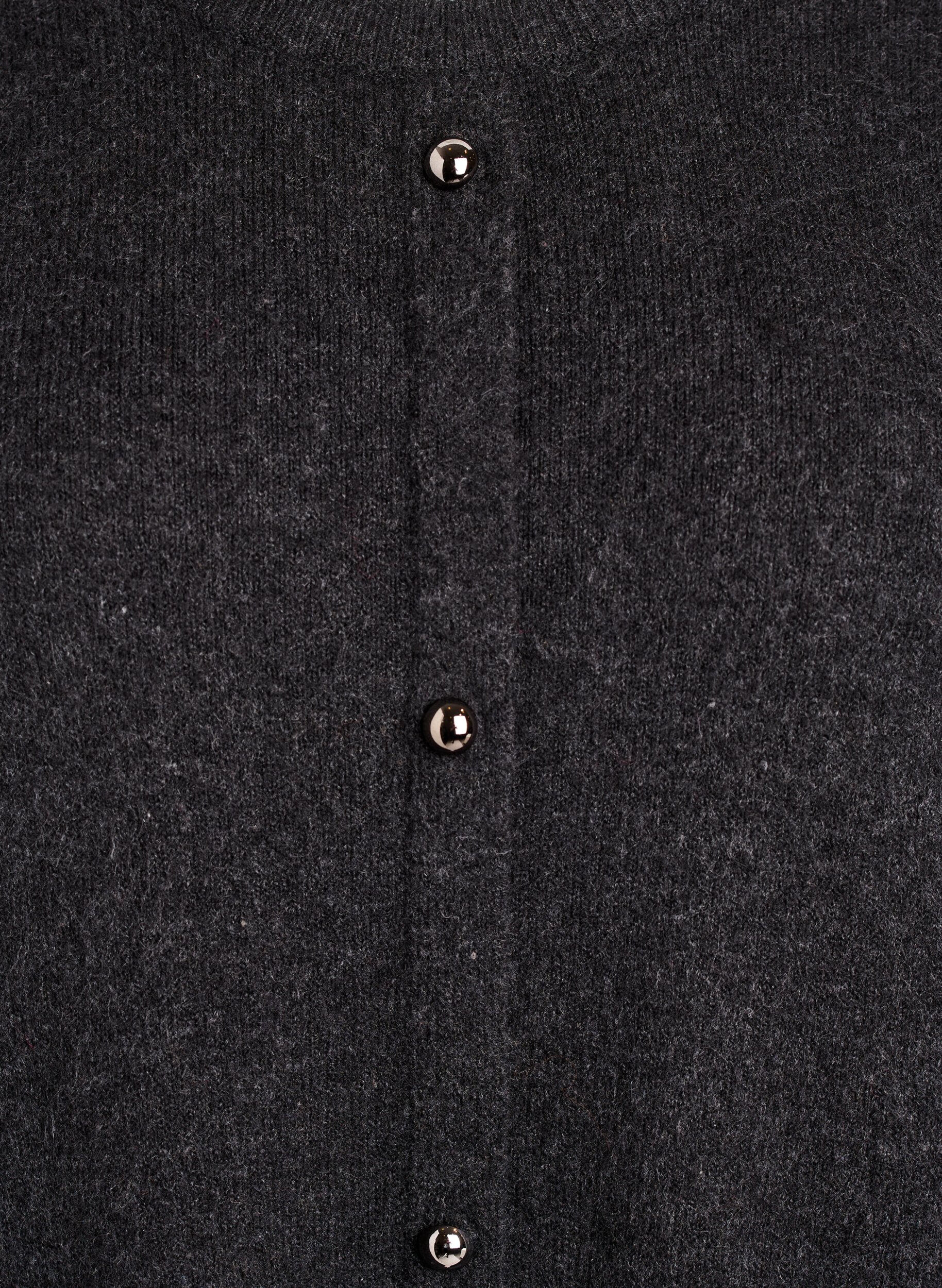 Zizzifashion Short knitted dress with short sleeves and ball buttons, Dark Grey, Packshot image number 2