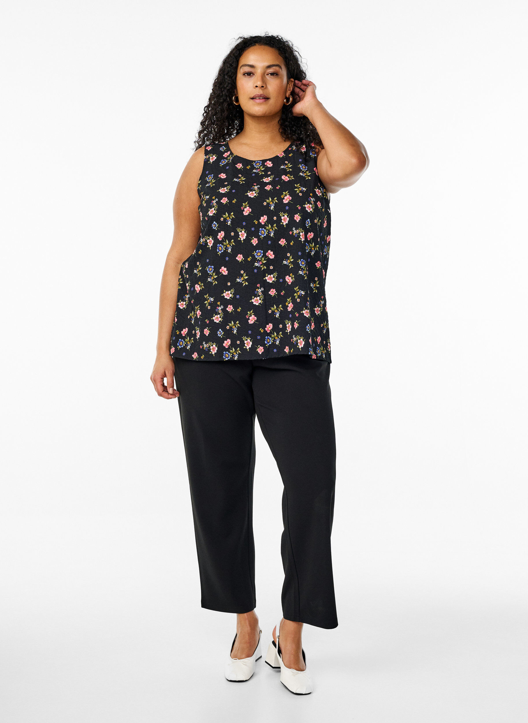 Zizzifashion FLASH - Sleeveless top with texture, Black, Model image number 1