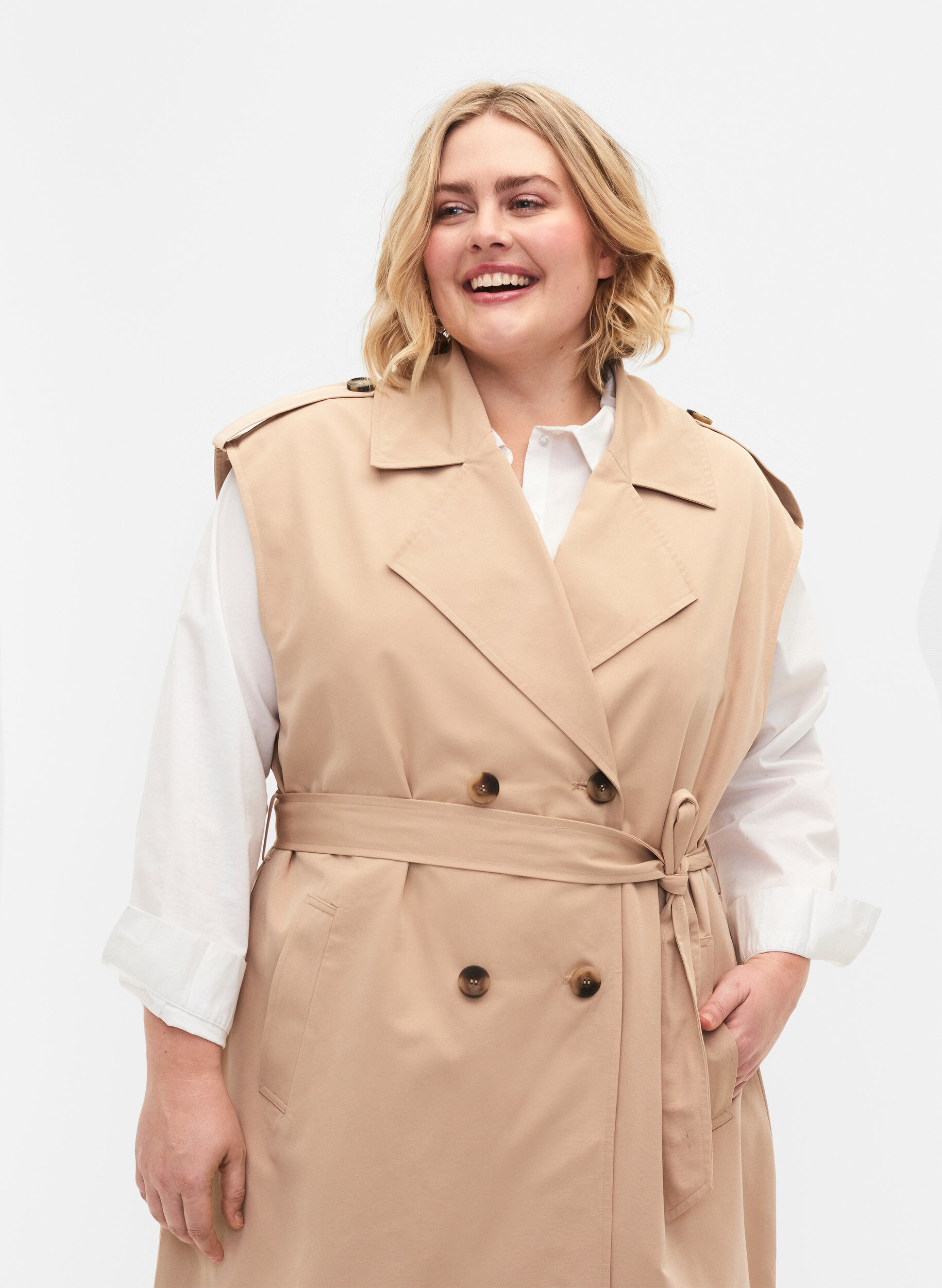 Zizzifashion Long waistcoat with belt, Nomad, Model image number 2