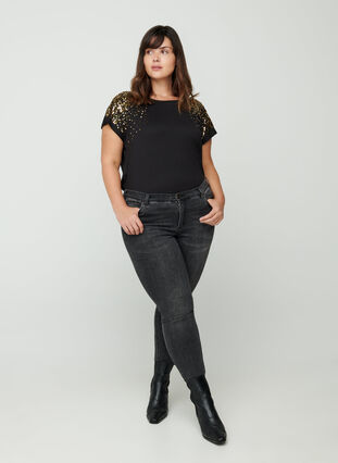Short-sleeve T-shirt with sequins, Black, Model image number 2