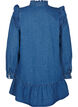 Denim dress with ruffles and A-cut, Blue Denim, Packshot image number 1
