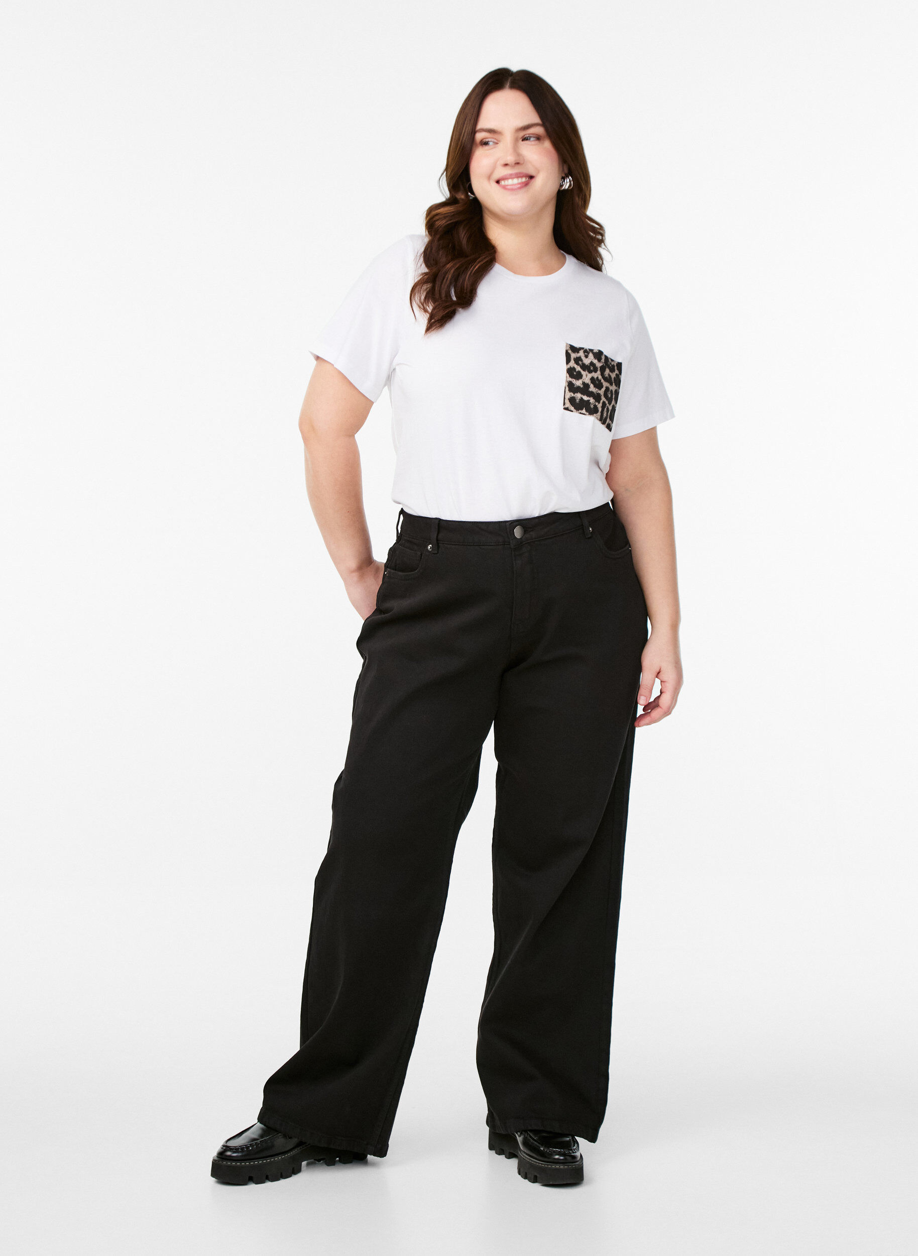 ZizzifashionWide leg jeans with high waist, Black, Model image number 0