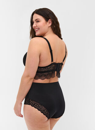 Knickers with a high waist and lace, Black, Model image number 1