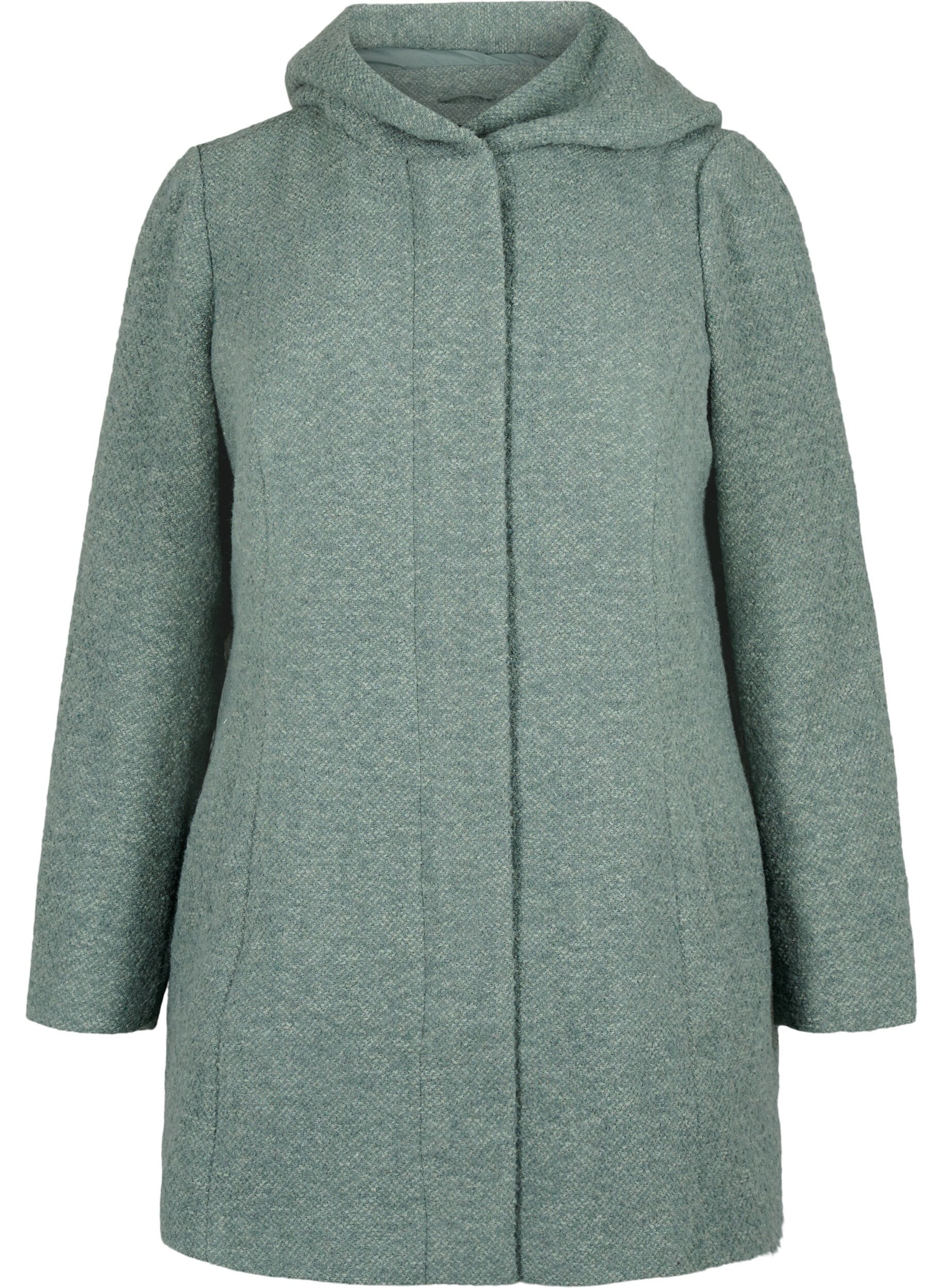 Zizzifashion Boucl&eacute; coat with wool, Balsam Green Mel., Packshot image number 0