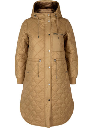 Quilted lightweight jacket with hood, Tobacco Brown, Packshot image number 0