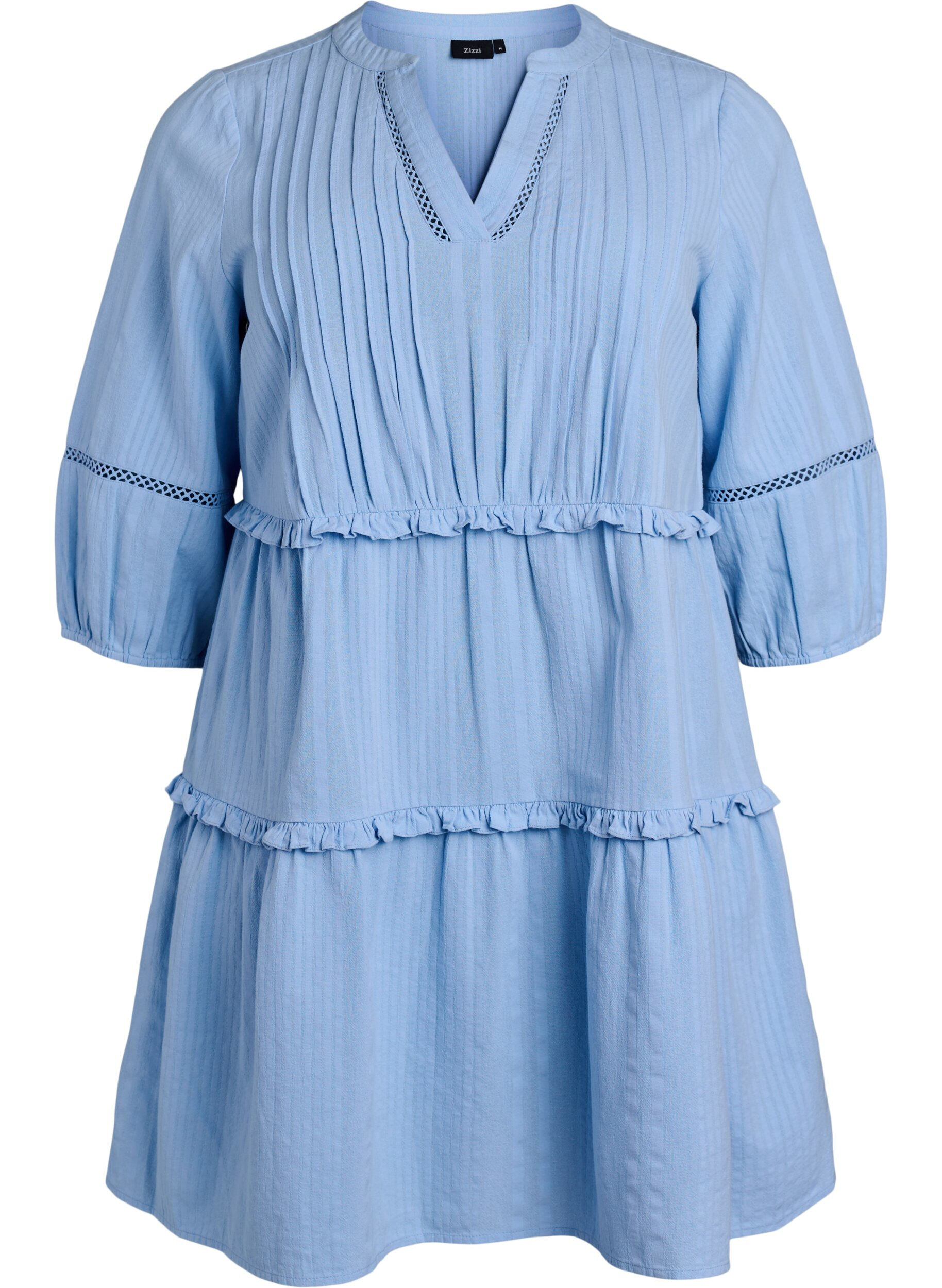 3/4 sleeve cotton dress with ruffles