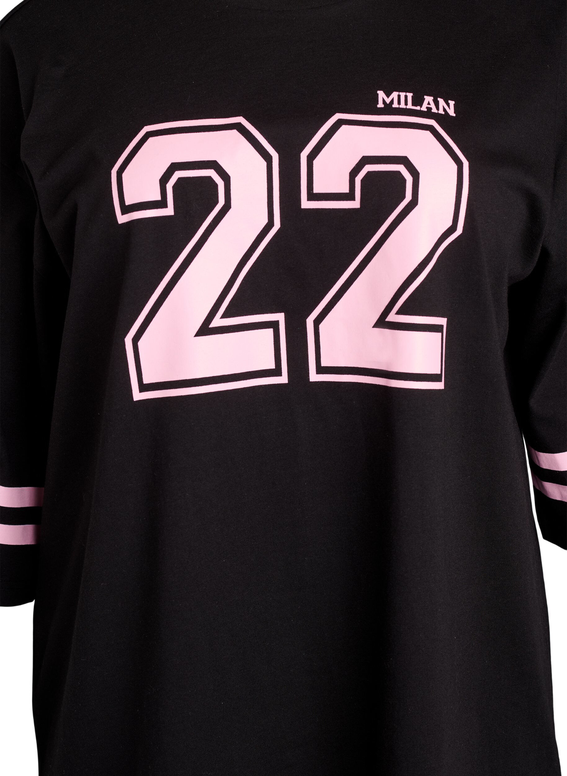 Zizzifashion Oversized college T-shirt with 3/4 sleeves, Black, Packshot image number 2