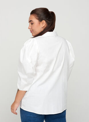 Cotton shirt with 3/4 length puff sleeves, Bright White, Model image number 1