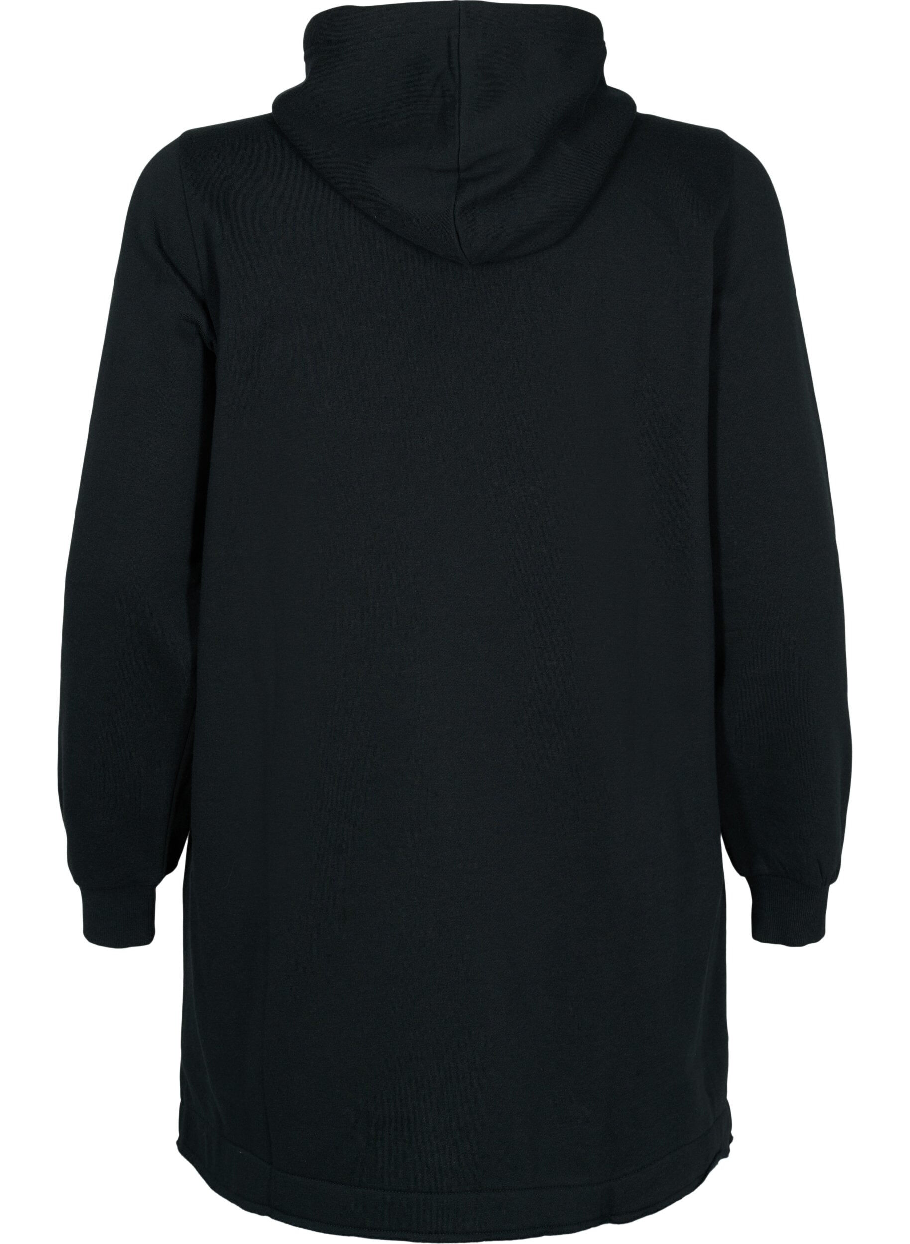 Zizzifashion Long sweatshirt with hood and pockets, Black, Packshot image number 1