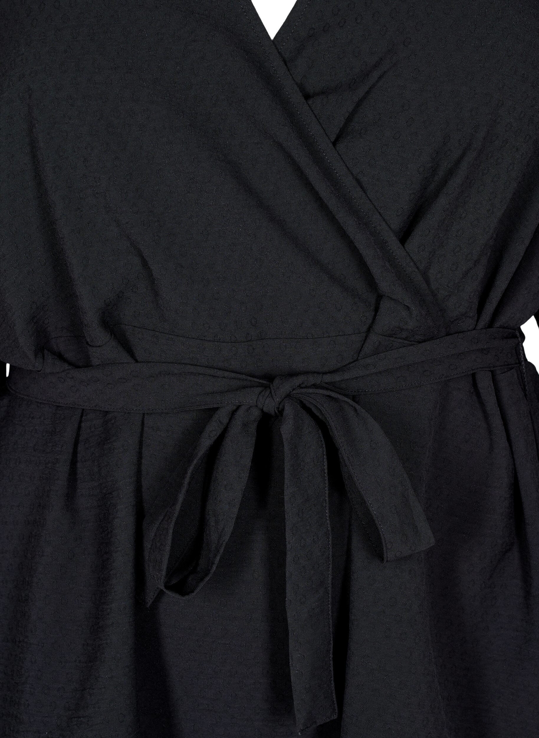 Zizzifashion Long-sleeved wrap blouse with tie fastening, Black, Packshot image number 2