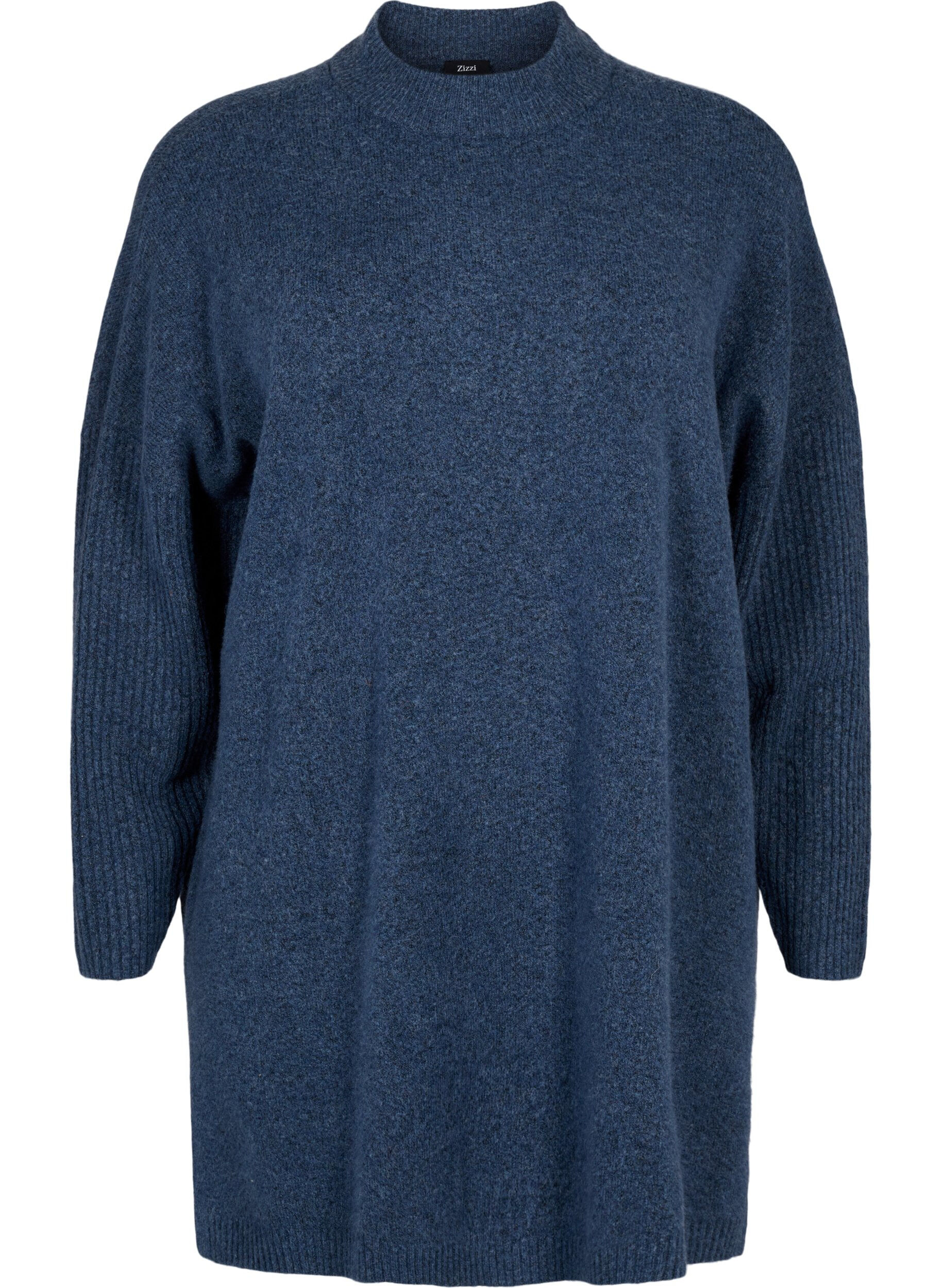 Zizzifashion Long knitted blouse with long sleeves, Bering Sea Mel., Packshot image number 0