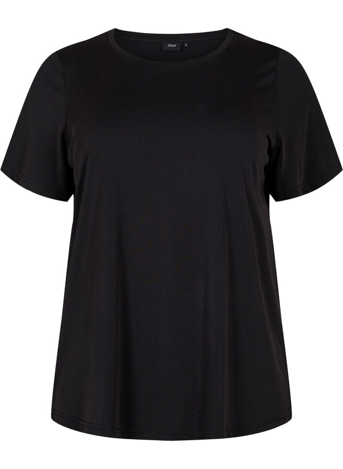 T-shirt with TENCEL™ Modal and round neck, Black, Packshot image number 0