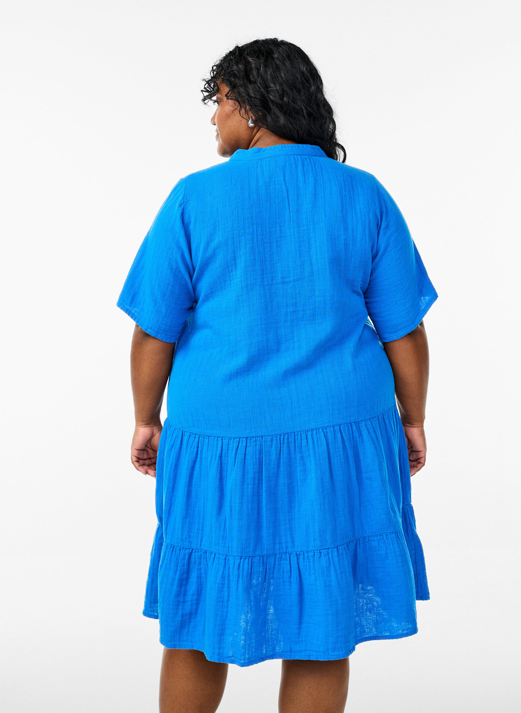 Zizzifashion Short A-line dress in cotton muslin, Blue, Model image number 2