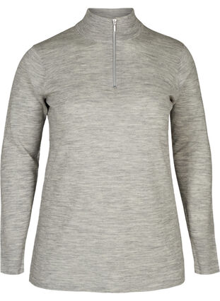 100% wool, close-fitting top, Light Grey Melange, Packshot image number 0