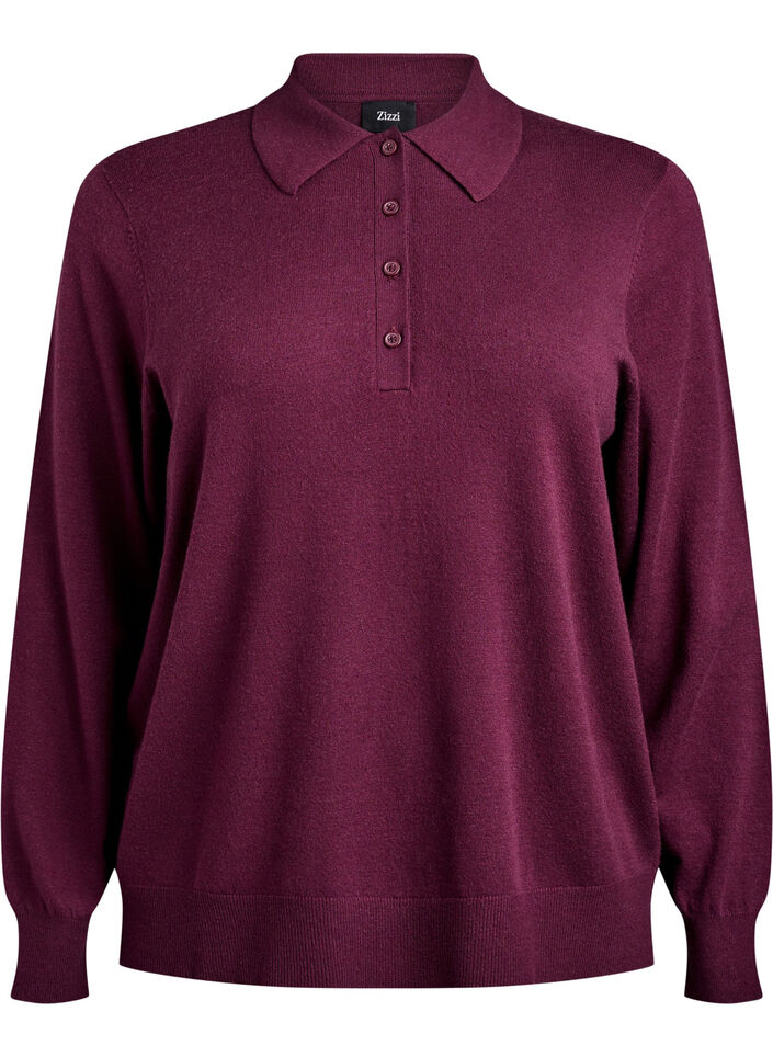 Knit blouse with collar, Dark Bordeaux, Packshot image number 0