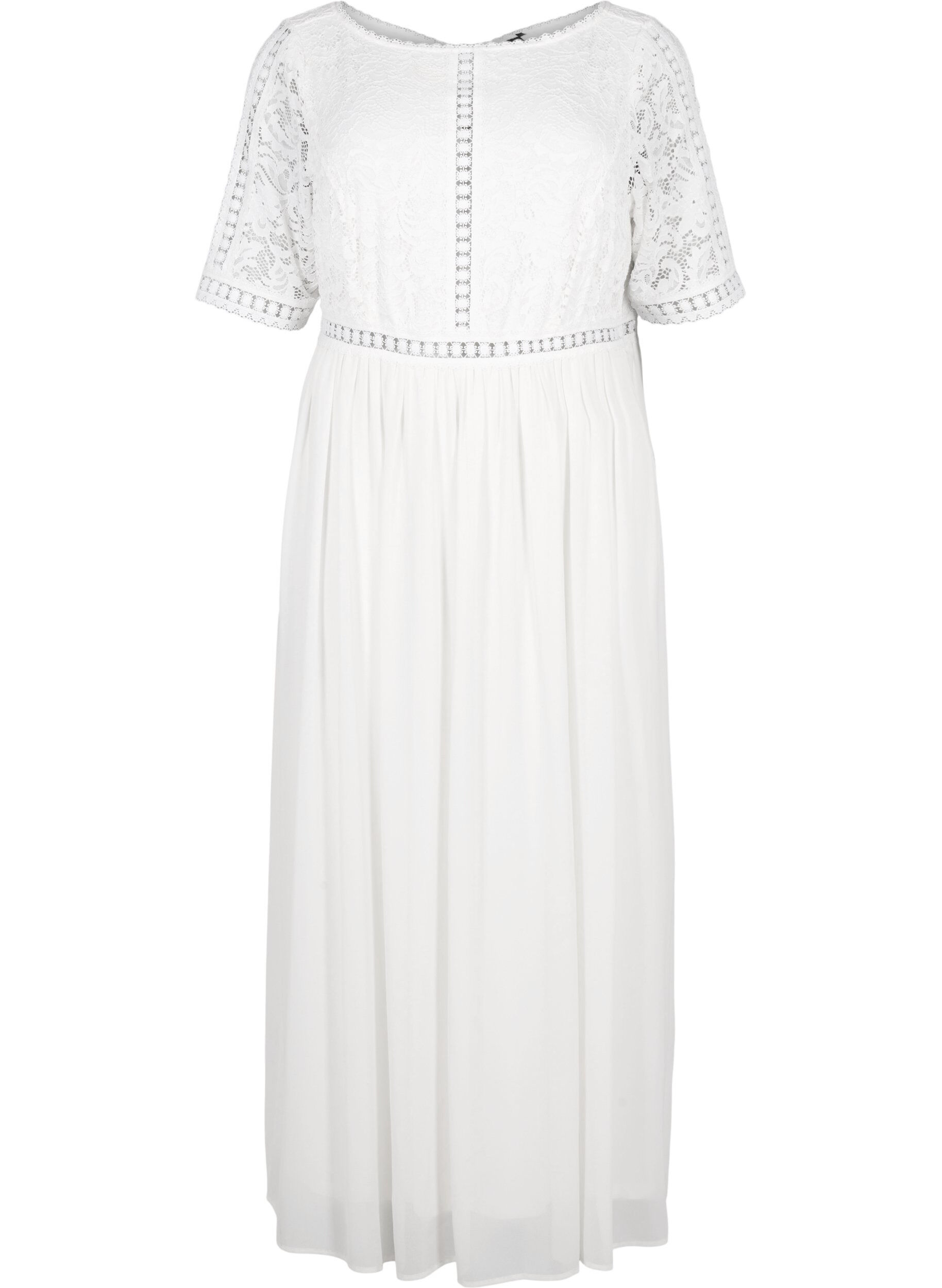 Zizzifashion Maxi dress with back neckline and short sleeves, Bright White, Packshot image number 0