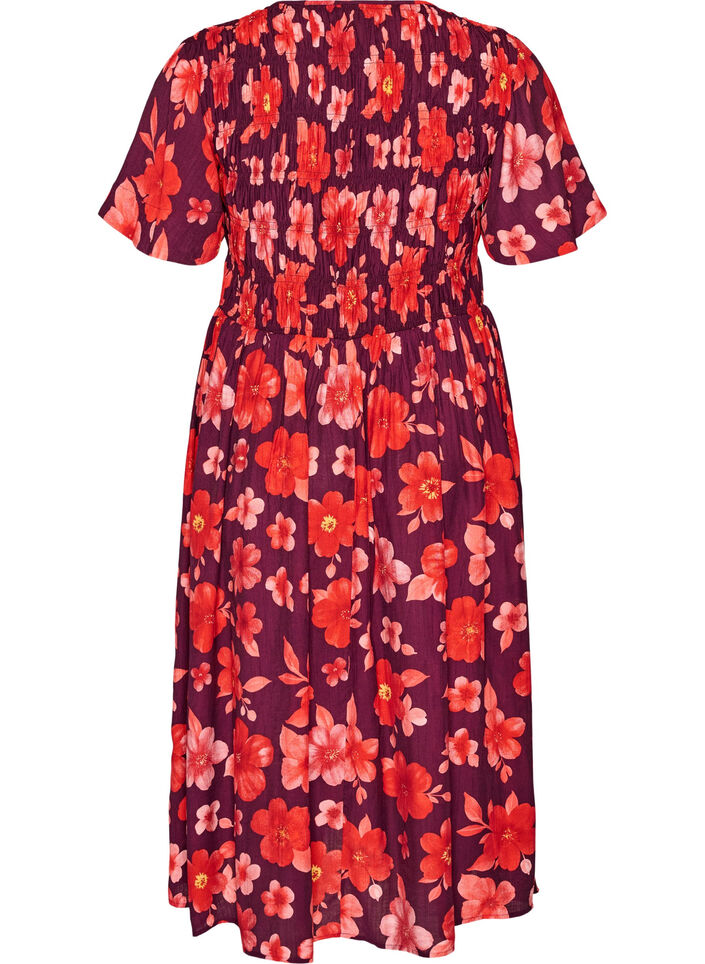 Dress with smocking and floral print, Purple, Packshot image number 1