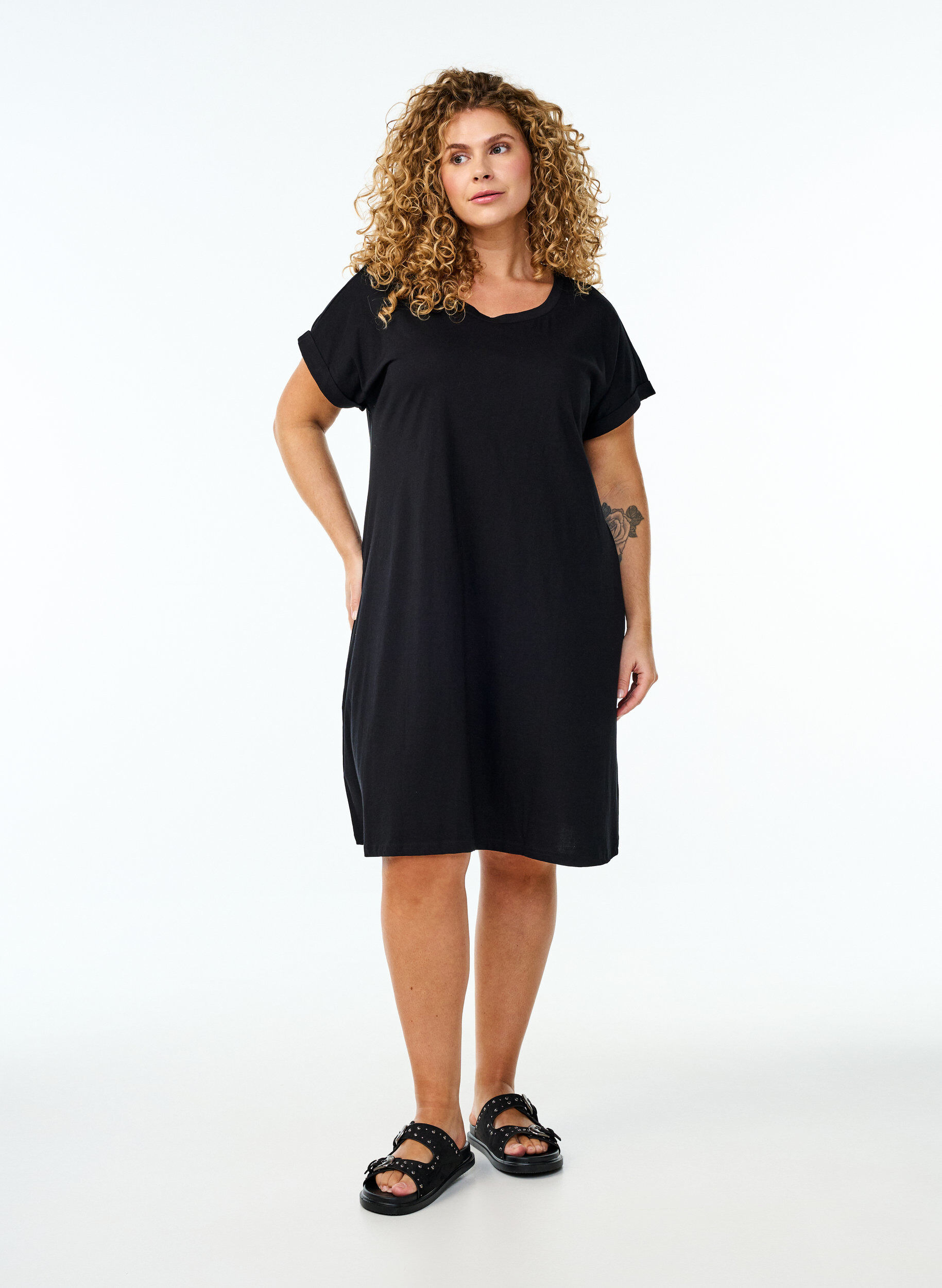 Zizzifashion 2-pack T-shirt dress with short sleeves, Black, Model image number 1
