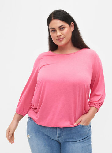 Plain blouse with 3/4 sleeves, Hot Pink Mel., Model image number 0