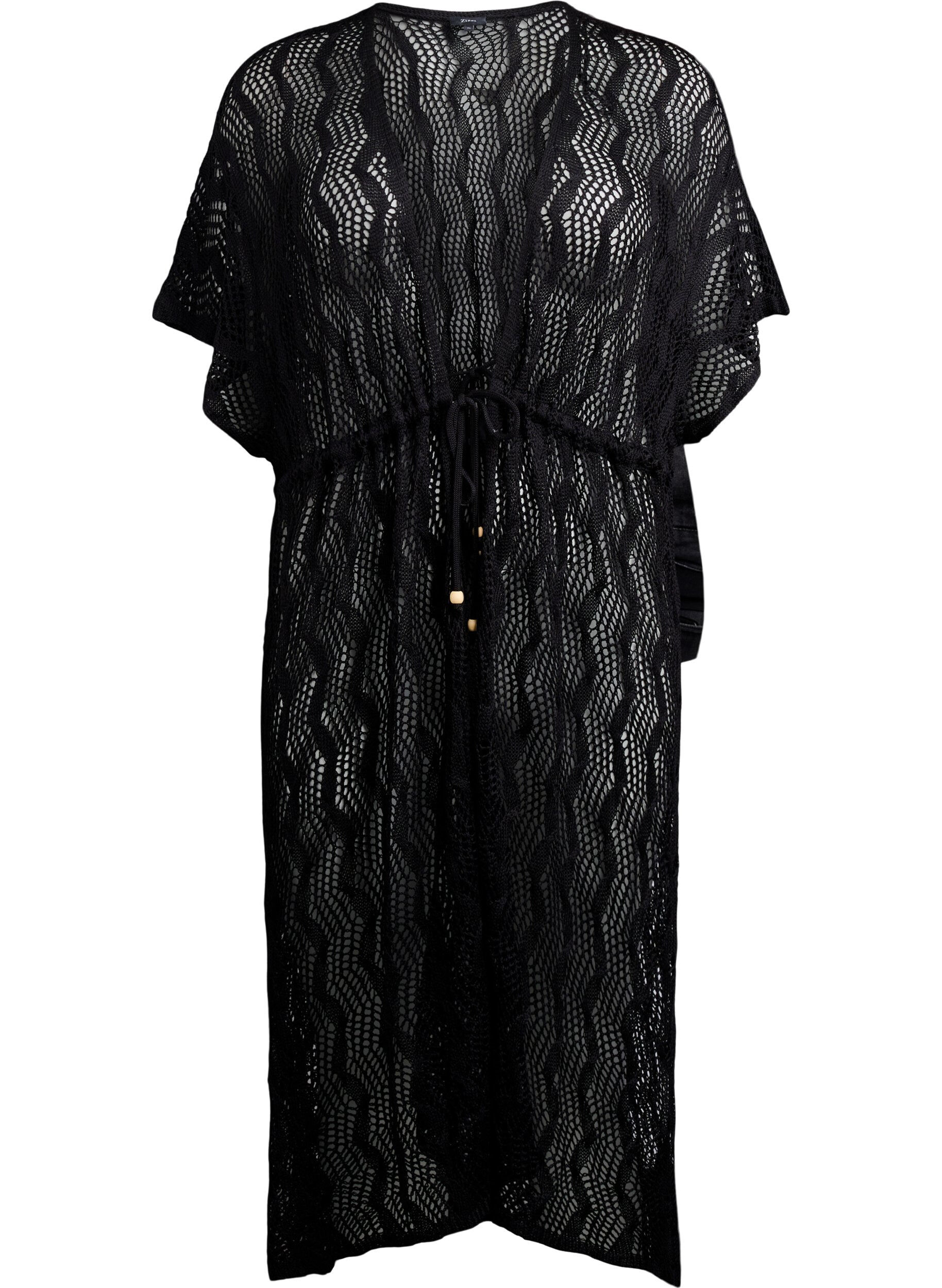 Zizzifashion Beach kimono with tie belt, Black, Packshot image number 0