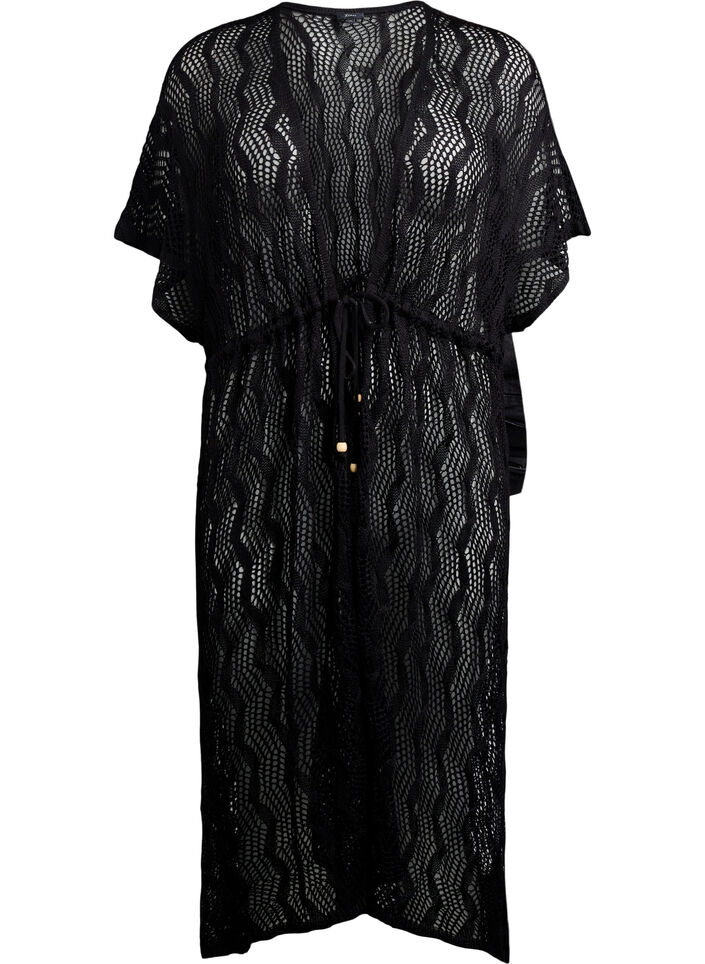 Beach kimono with tie belt, Black, Packshot image number 0