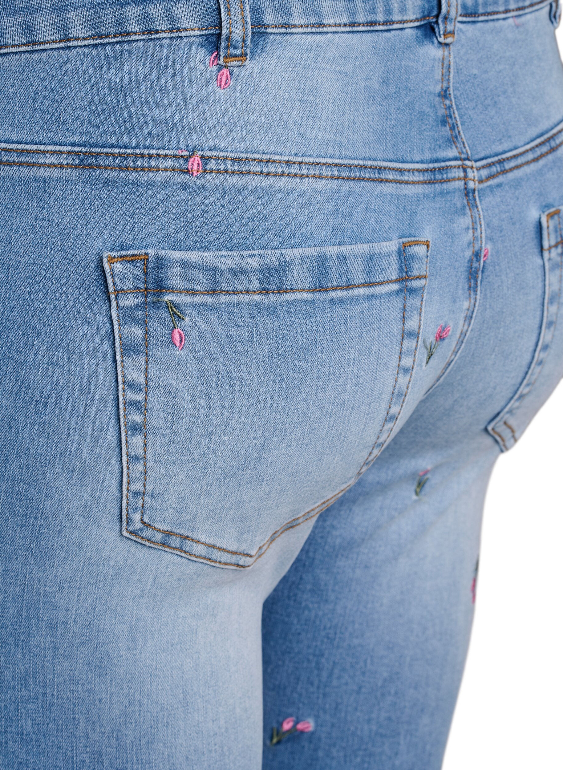 Zizzifashion Bootcut jeans with embroidered flowers, Light Blue, Packshot image number 3