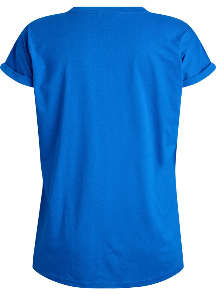 Short-sleeved t-shirt in a cotton blend, Blue, Packshot image number 1