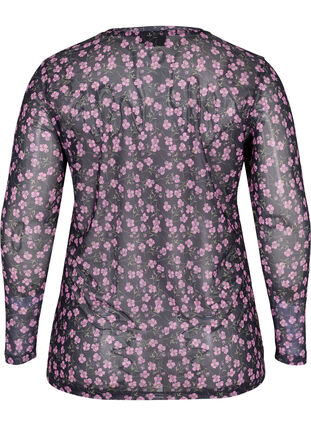 Long-sleeved top in printed mesh, Flower AOP, Packshot image number 1