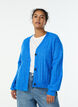Cardigan with a ribbed texture and balloon sleeves, Light Blue, Model image number 0