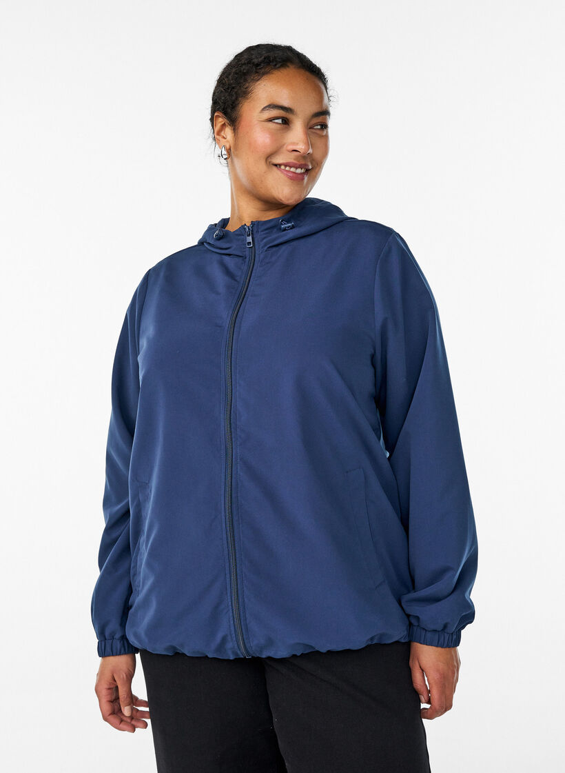 Lightweight jacket with a hood and zipper, Blue, Model image number 0