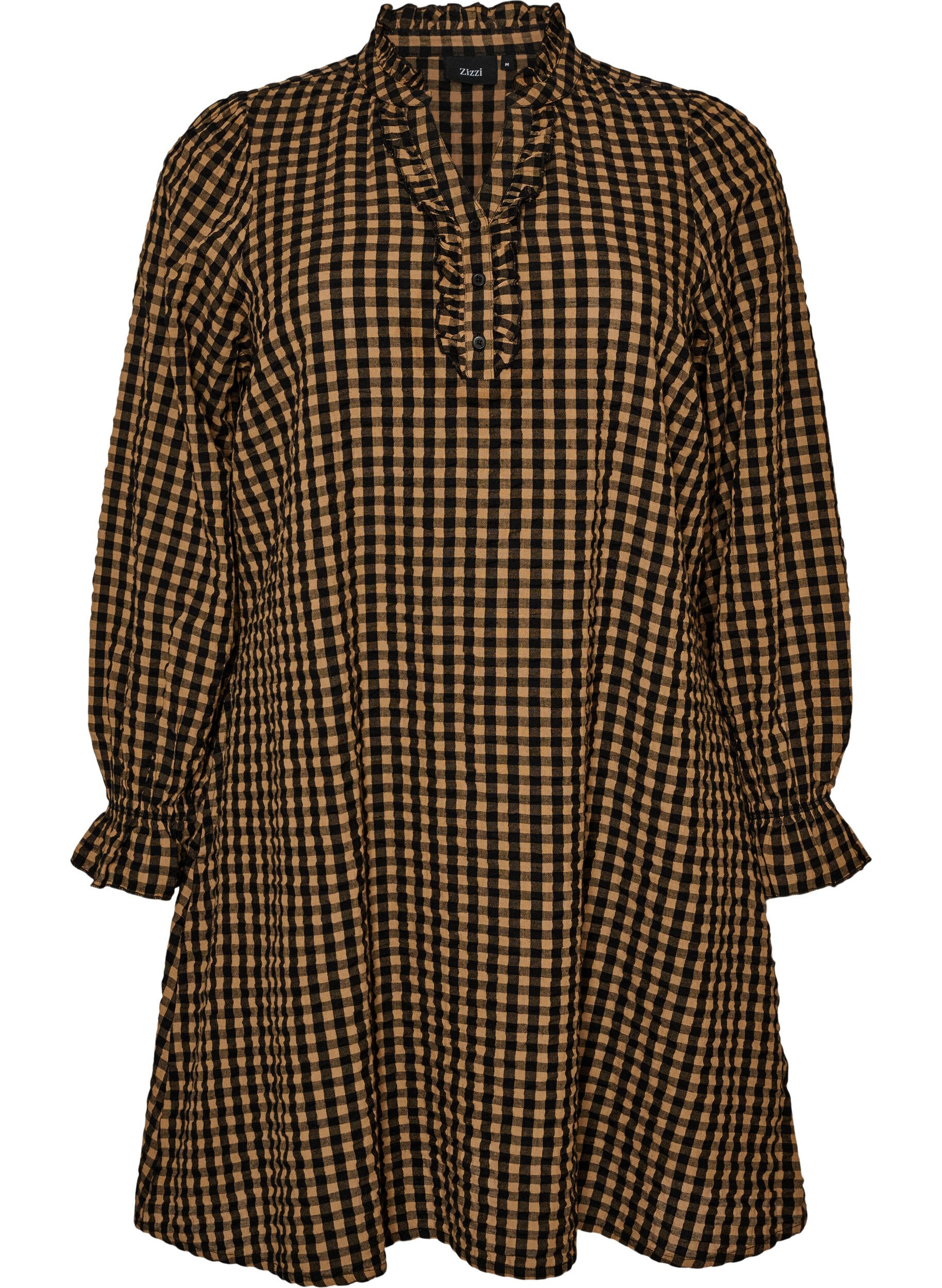 Checked cotton dress with ruffle details