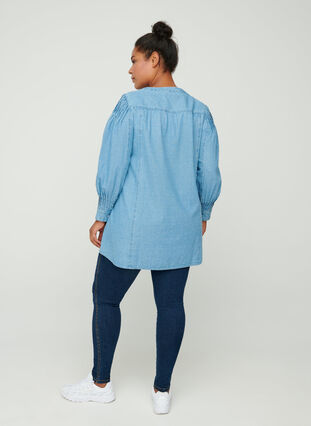 Long, cotton denim shirt, Blue denim ASS, Model image number 1