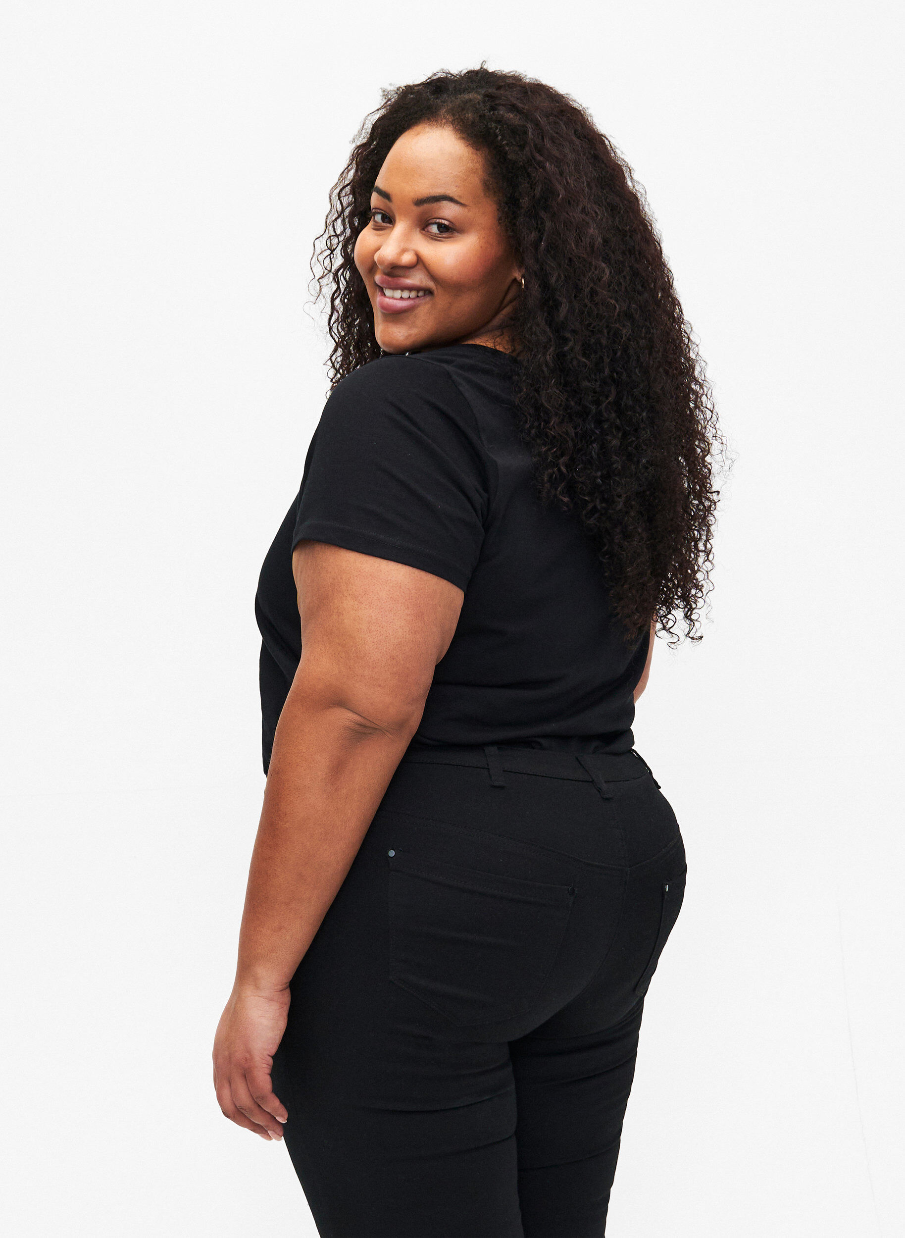 Zizzifashion Cotton T-shirt with a motif, Black w. Flower, Model image number 1