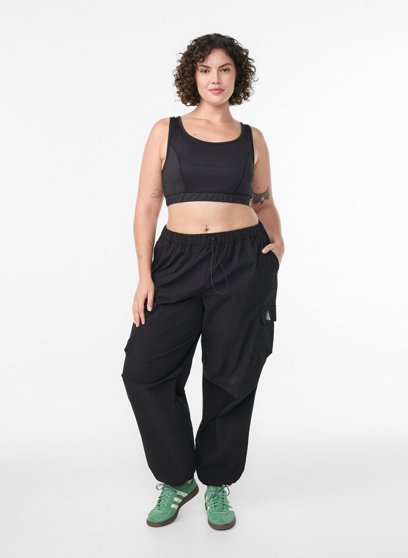 Sports bra with racerback, Black, Model image number 1
