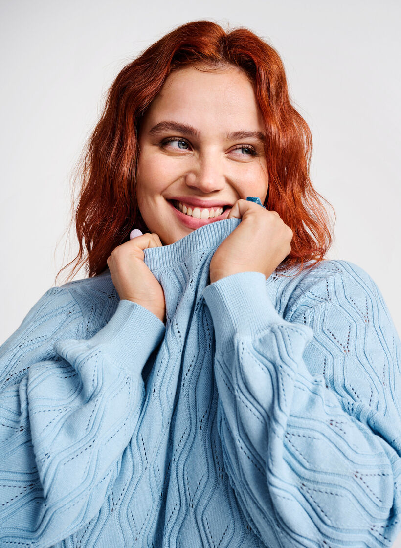 Pullover with hole pattern and boat neck	, Blue Bell, Image image number 0