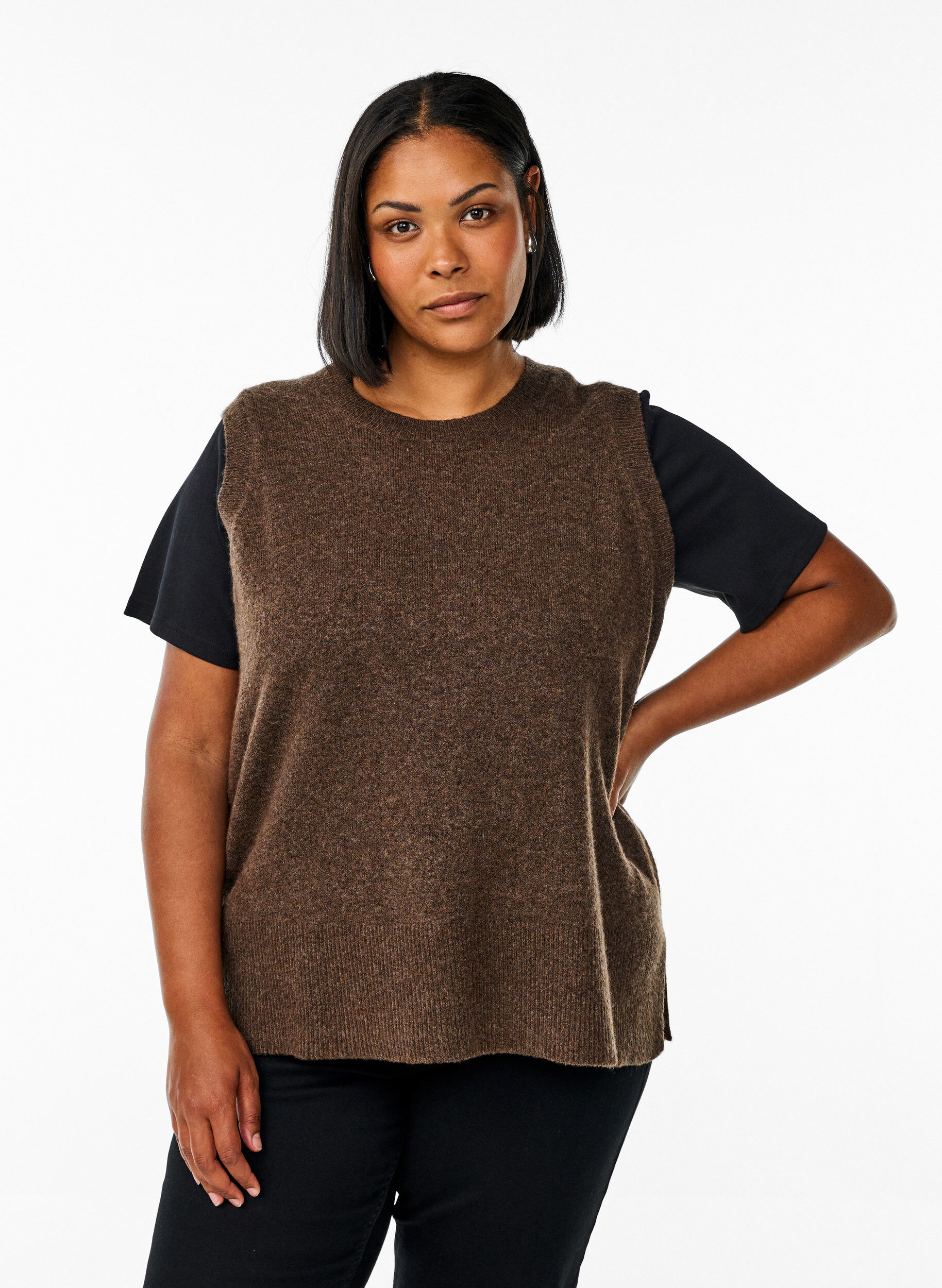 Knitted vest with ribbed edges, Green, Model