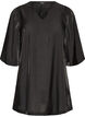Shiny tunic with a V-neck and 3/4 sleeves, Black, Packshot image number 0