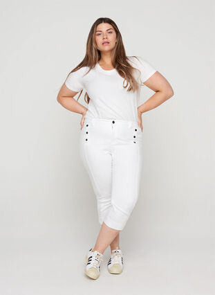 Close-fitting capris with slits, White, Model image number 0