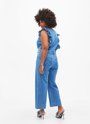 Denim jumpsuit with ruffles, Light Blue Denim, Model image number 1