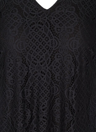 Short-sleeved v-neck lace dress, Black, Packshot image number 2