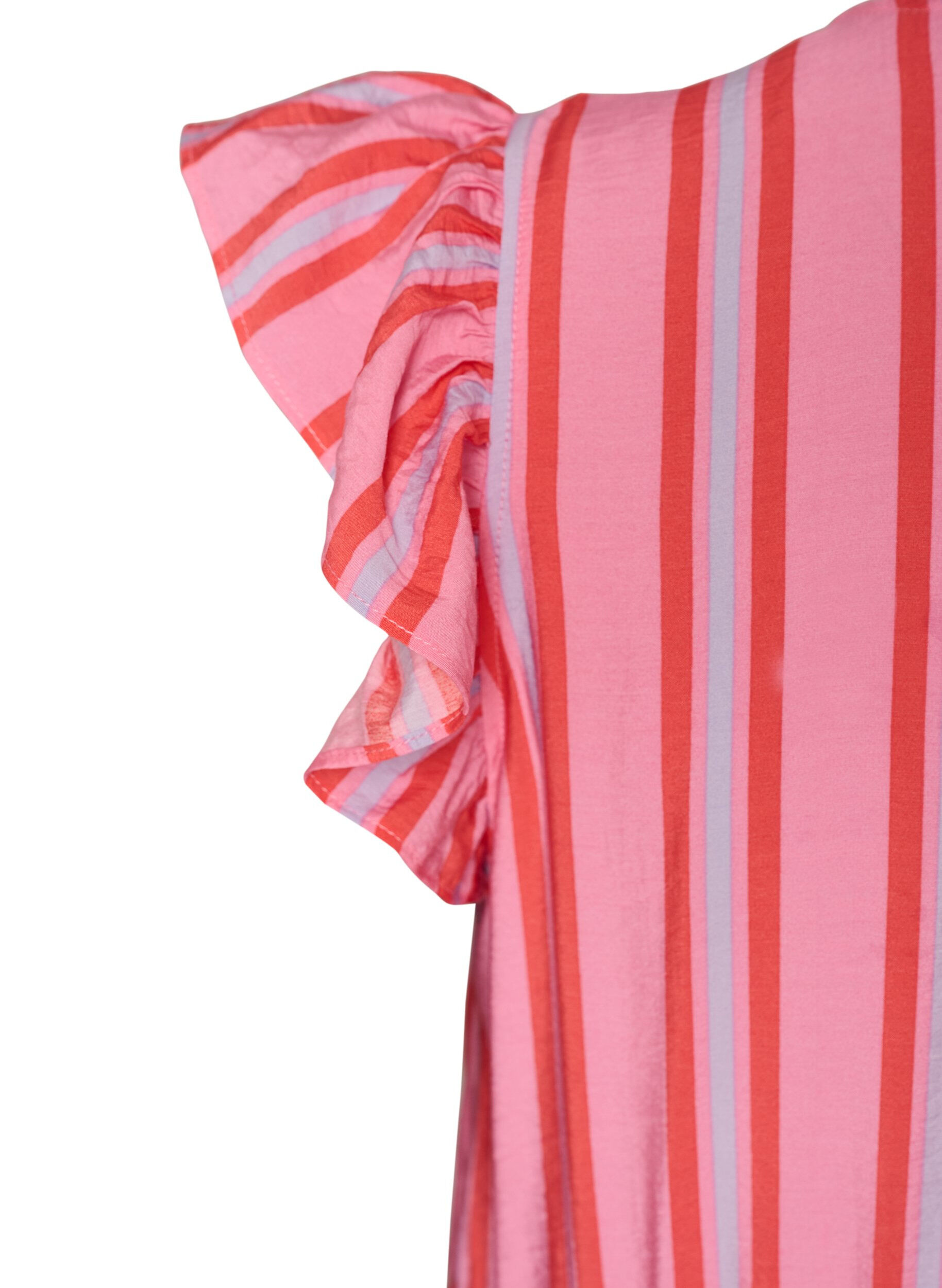 Zizzifashion Striped midi dress with an empire cut and ruffles, Pink, Packshot image number 3