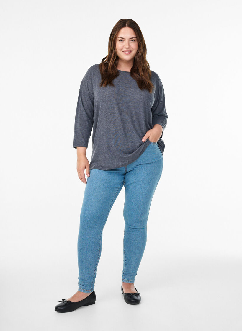 Jersey blouse with 3/4 sleeves, Dark Grey, Model image number 1