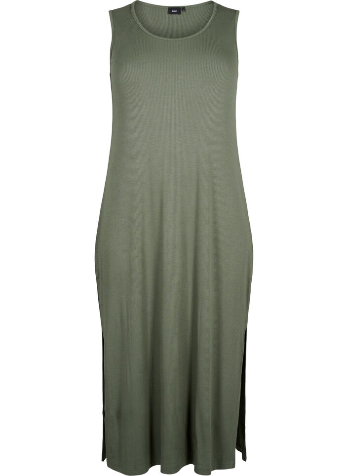 Sleeveless ribbed dress in viscose, Green, Packshot image number 0