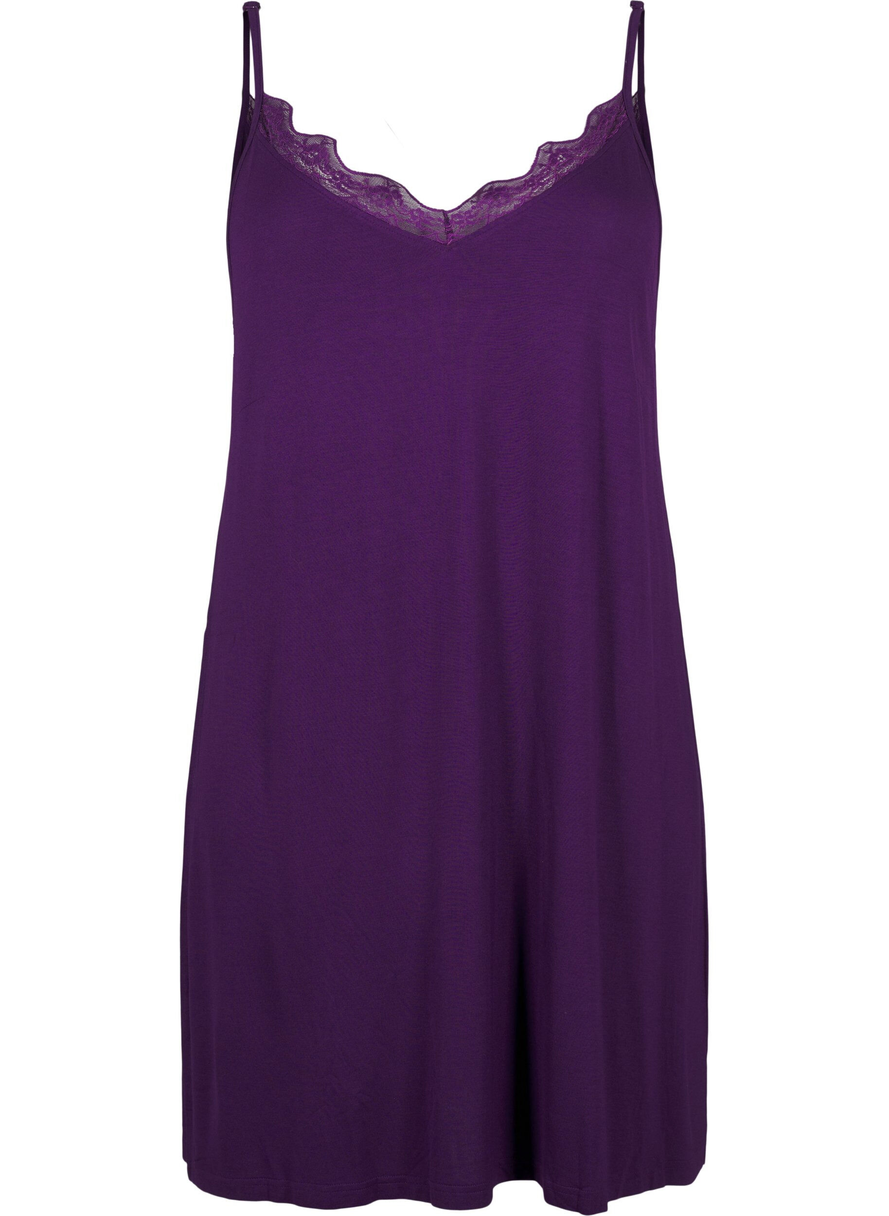 Zizzifashion Viscose nightgown with lace trim, Purple, Packshot image number 0