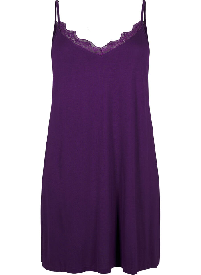 Viscose nightgown with lace trim, Purple, Packshot image number 0