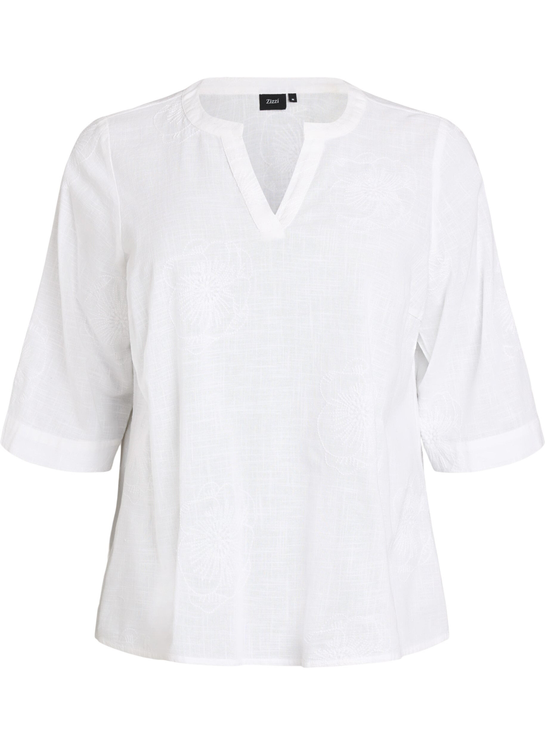 Zizzifashion Cotton blouse with embroidered details and 3/4 sleeves, White, Packshot image number 0