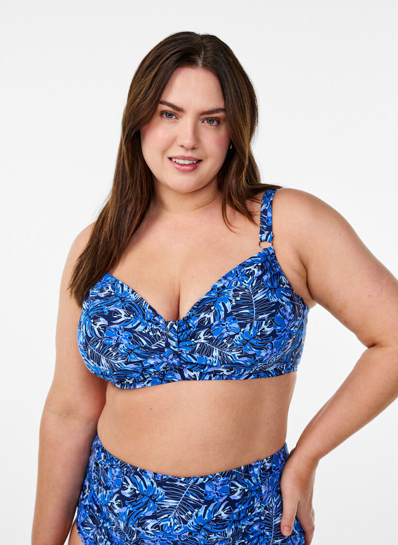 Bikini top with underwire and pattern, Blue, Model image number 0