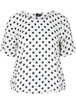 Viscose blouse with short sleeves and polka dots, White w. Black Dot, Packshot image number 0