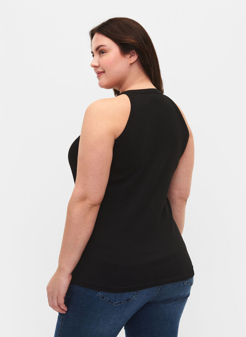 Ribbed cotton tank top, Black, Model image number 1